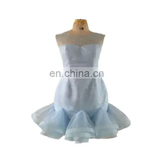 New Arrival Sexy Youthful Sleeveless Jewel Mini Backless Lace-up Ruffle Lace Zipper Sheath Women Prom Dress thumbnail-1