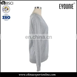2016 Comfortable V-Neck Casual Cotton Soft Knit Womens Sweaters Mix Metal Yarn Ladies Garment thumbnail-2