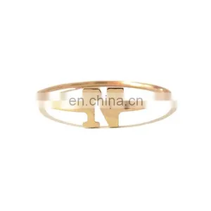Solid 18K Gold Personalized Initial Alphabet Letter Name Charm Stackable Ring thumbnail-1