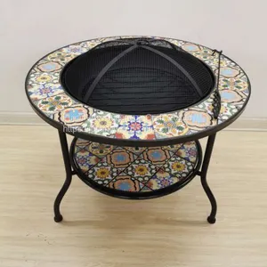 Outdoor Metal Brazier Square Table Firepit Garden Patio Heater/BBQ/Ice Pit With Waterproof Cover (Fire Pit & Grill) thumbnail-5