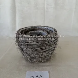 White Painted Grass Basket thumbnail-1