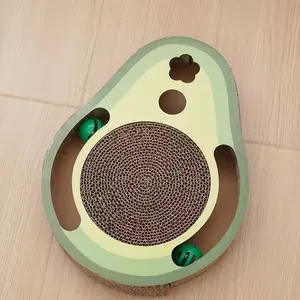 Meow Love Fruit Shape Pattern Corrugated Cat Scraper Cardboard With Toy Exercise Break thumbnail-1