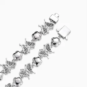 Shining Star Jewelry Diamond Butterfly Rose Silver Chain Necklace For Women thumbnail-5