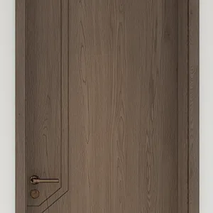 Dark Walnut Wood Look Flush Interior Door | Modern Minimalist Geometric Groove Bedroom Door thumbnail-1