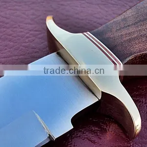 Bowie Hunting Custom Handmade Stainless Steel 15 Inch Hunting Knife Solid Walnut Wood Handle and Brass Thumb Guard / Clip thumbnail-3