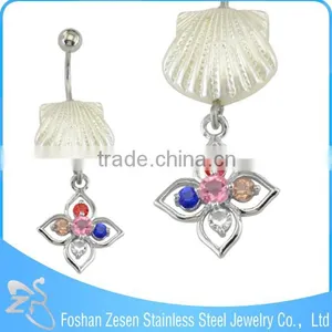 New Season Stainless Steel Hypoallergenic Hanging Artificial Ball Navel Belly Button Ring thumbnail-3