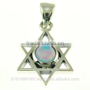 Small, Opal Star of David Sterling Silver Pendant, P402 thumbnail-3
