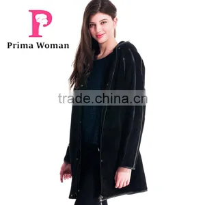 2015 Winter Women Medium Length Slim Fit Coat With Hat Overcoat thumbnail-1