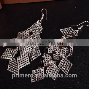 Indian 18k Gold Rhombic Tassel Long Earrings Eardrop Wholesale thumbnail-4
