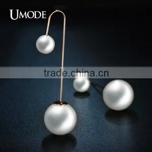 UMODE Gorgeous Long Double Pearl Gold Plated Earrings Elegant Fashion Bijoux Jewelry thumbnail-3