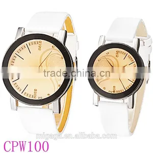 Heart-shape Pattern Round Dial PU Band Quartz Analog Couple Lover Wrist Watch thumbnail-3