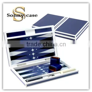 Navy Blue Piano Lacquer Wooden Backgammon Set thumbnail-1