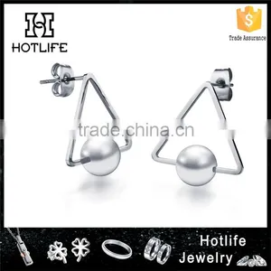 Wholesale Fashion Jewelry for Ladies Triangle Shell Pearl Earring thumbnail-1