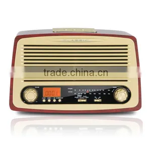 Portable Nostalgic USB SD Mp3 Bluetooth Retro Wooden Radio With Alarm Clock thumbnail-1