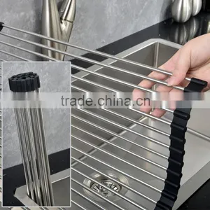 Best Large Commercial Kitchen Folding Over The Sink Compact Stainless Steel Dish Rack, Dish Drying Rack thumbnail-1
