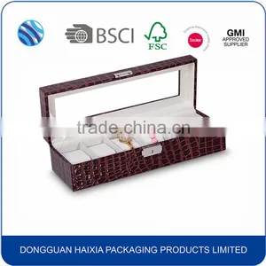 PU Leather 6 Slots Plastic Watch Box With PVC Clear Window thumbnail-2