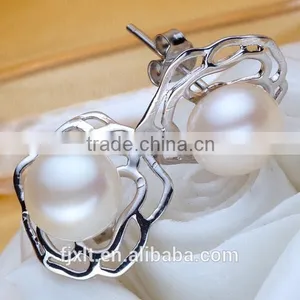 8-9mm Platinum Plated Silver Pearl Earrings thumbnail-1