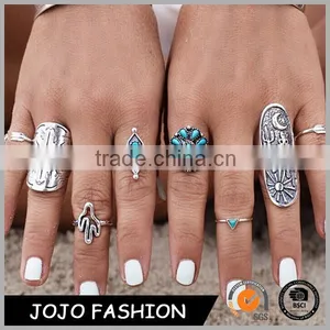Bohemia Jewelry Set Turquoise Anti Silver Knuckle Carving Ring thumbnail-1