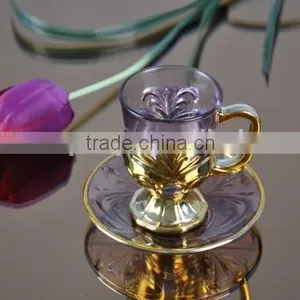 Glass Golden/silver/copper Plated Tea Cups and Saucers Set thumbnail-2