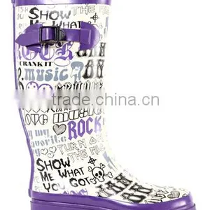 Women Purple Rubber Rain Boots White Gusset thumbnail-1