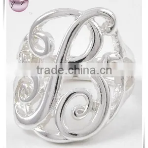 Silver Tone Metal Initial Stretch Ring thumbnail-1