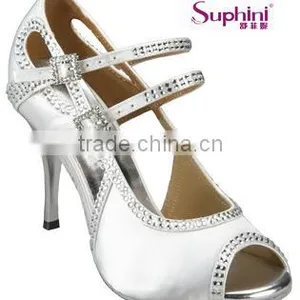 White Satin Fashion Wedding Latin Dance Shoes thumbnail-1