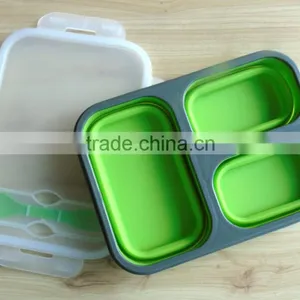 3 Compartment Portable Collapsible Silicone Food Storage Container With Lid thumbnail-5