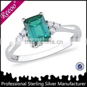 4 Prong Emerald CZ Cocktail Ring Sterling Silver thumbnail-1