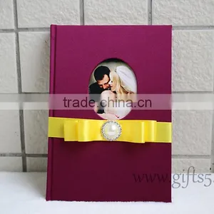 Elegant Red Violet Silk Covor Wedding Guest Book With You Own Photo thumbnail-4