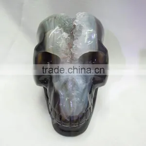 Excellent Handcraft Wholesale Natural Amethyst Crystal Skull With Geode All by Hand Carve Best Gift to Friends thumbnail-6