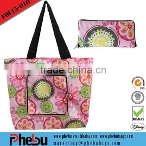 PP Handles Floral Print Polyester Foldable Beach Bag Wholesale thumbnail-1