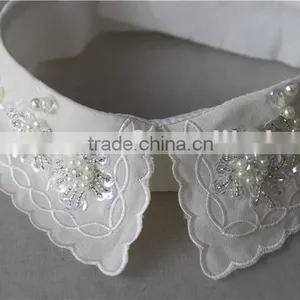 White Detachable Collar With Crystal Sequins and Pearls, Beaded Collars for Lady Garments thumbnail-3