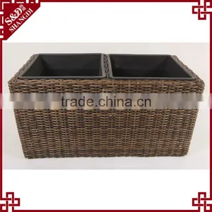 S&D Garden Furniture Hand Made Plant Pot Rectangle Wicker Rattanlarge Size Plastic Flower Pot thumbnail-1