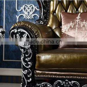 New Classic Silver Color 1+2+3 Living Room Leather Sofa Set, Brown Color Solid Wood Sofa For Luxurious Villa(MOQ=1 SET) thumbnail-4