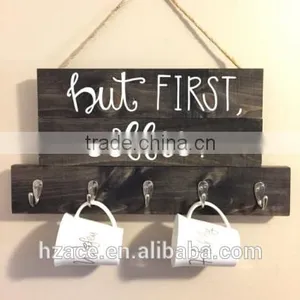 Wooden Coffee Sign Twine and Hooks, Personalized Coffee Gift thumbnail-3