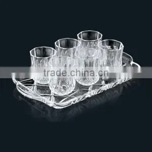 Diamond Shape Whiskey Crystal Glass Cup Drinking Set With Glass Tray thumbnail-1