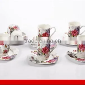 Porcelain Coffee Cup Set Gourd Shape Hot Sell Tea Cup Set to Turkey Market With Flower Decal thumbnail-1