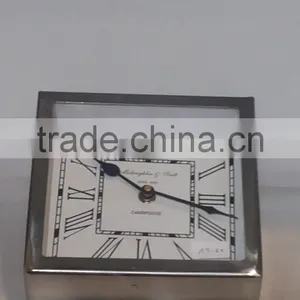 Contemporary Style Square Metal Table Clock in Steel Mirror Polish thumbnail-1