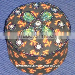 Black Color Round Zari Hand Embroidery Box thumbnail-1
