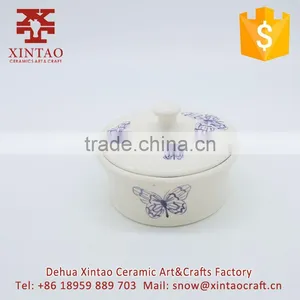 Antique Butterfly Design Porcelain Ceramic Treasure Jewelry Box Round thumbnail-1