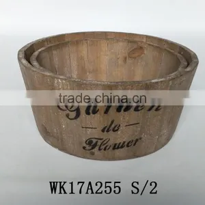 Garden Wooden Flower Pot With Handle, Antique Brown Wooden Plant Planter thumbnail-5