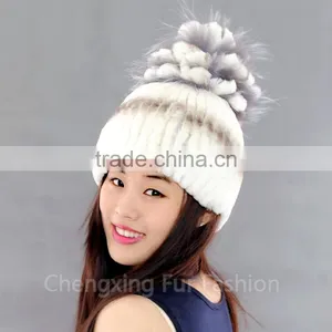 CX-C-245B New Design Winter Fashion Women Genuine Knitted Rabbit Fur Hat thumbnail-6