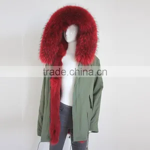 Myfur Newest Factory Price Cotton Army Green Fur Parka Jacket With Real Fox Fur Lining thumbnail-1