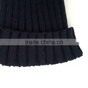 Myfur Adult Knitting Hat With Match Color Raccoon Fur Pom Poms in Navy thumbnail-4