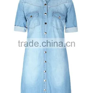 EY1932B Hot Selling Classical Shirt Dress Apparel Fashion Rolled Sleeves Denim Dress thumbnail-2
