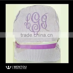 New Arrival Comfortable Style Seersucker Striped Backpack School Bag thumbnail-3