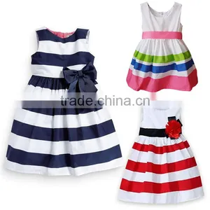 2015 Latest Fashion Stripe Lace Chiffon Baby Girls Summer Dress Designs thumbnail-1
