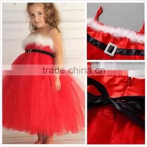 Fashion Strap Fluffy Kids Baby Girls Red Christmas Wedding Dress thumbnail-1