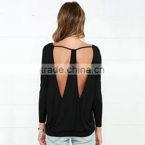 Ms 2015 Europe and the United States Sports Leisure Long-sleeved T-shirt V-neck Backless Sexy, Render Unlined Upper Garment thumbnail-1