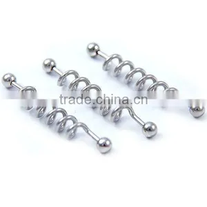 Wholesale New Hot Charm 14G 316L Surgical Stainless Steel Spiral Industrial Barbell Tongue Ring thumbnail-1